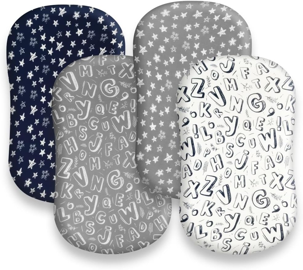 4 Pack Breathable Bassinet Sheets for Baby Boys Neutral Unisex Soft Bassinet Fitted Sheets for