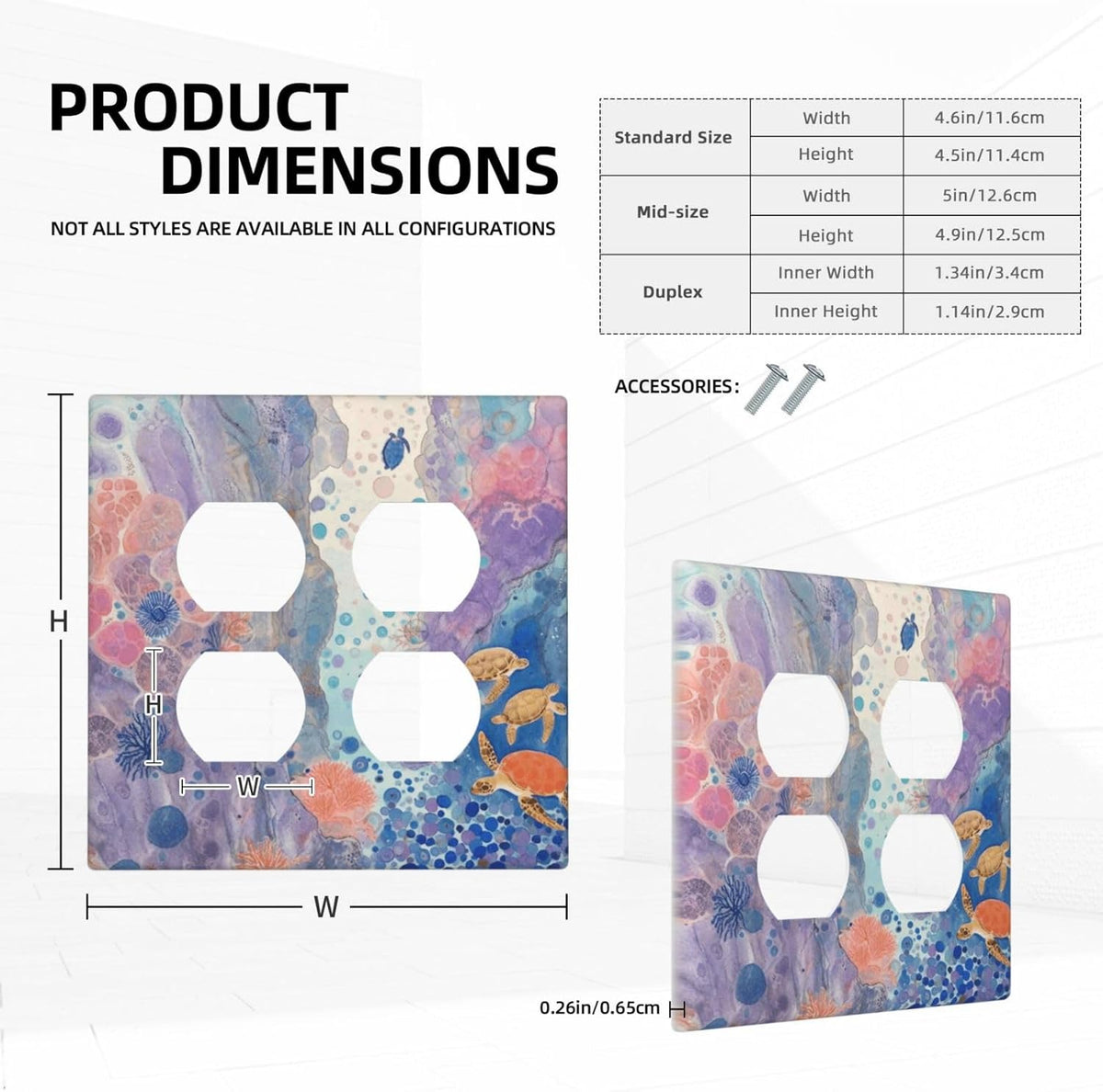 Turtle Coral Fish Watercolor Colorful Underwater World Outlet Covers 2 Gang Double Duplex