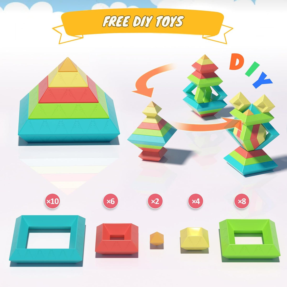 Montessori Toys for Ages 1-3 2-5 Toddlers Kids Baby,Pyramid Stacking Building Toys,3D Preschool