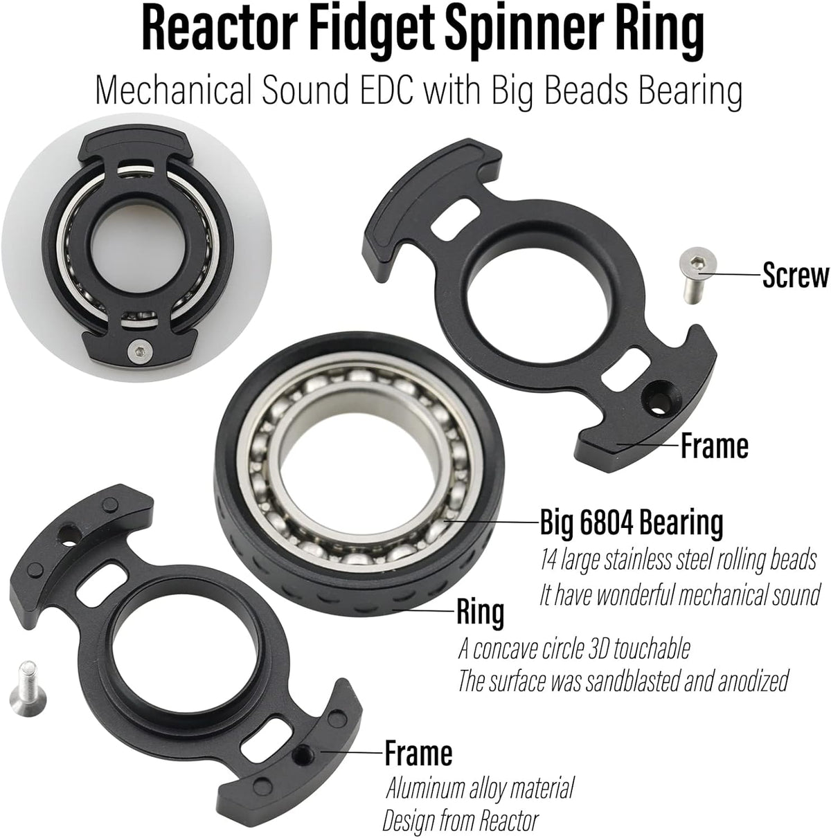FREELOVE Ring Fidget Spinner for Adults, Men Finger Haptic Roller, Small Metal Clicker Toys, Ball