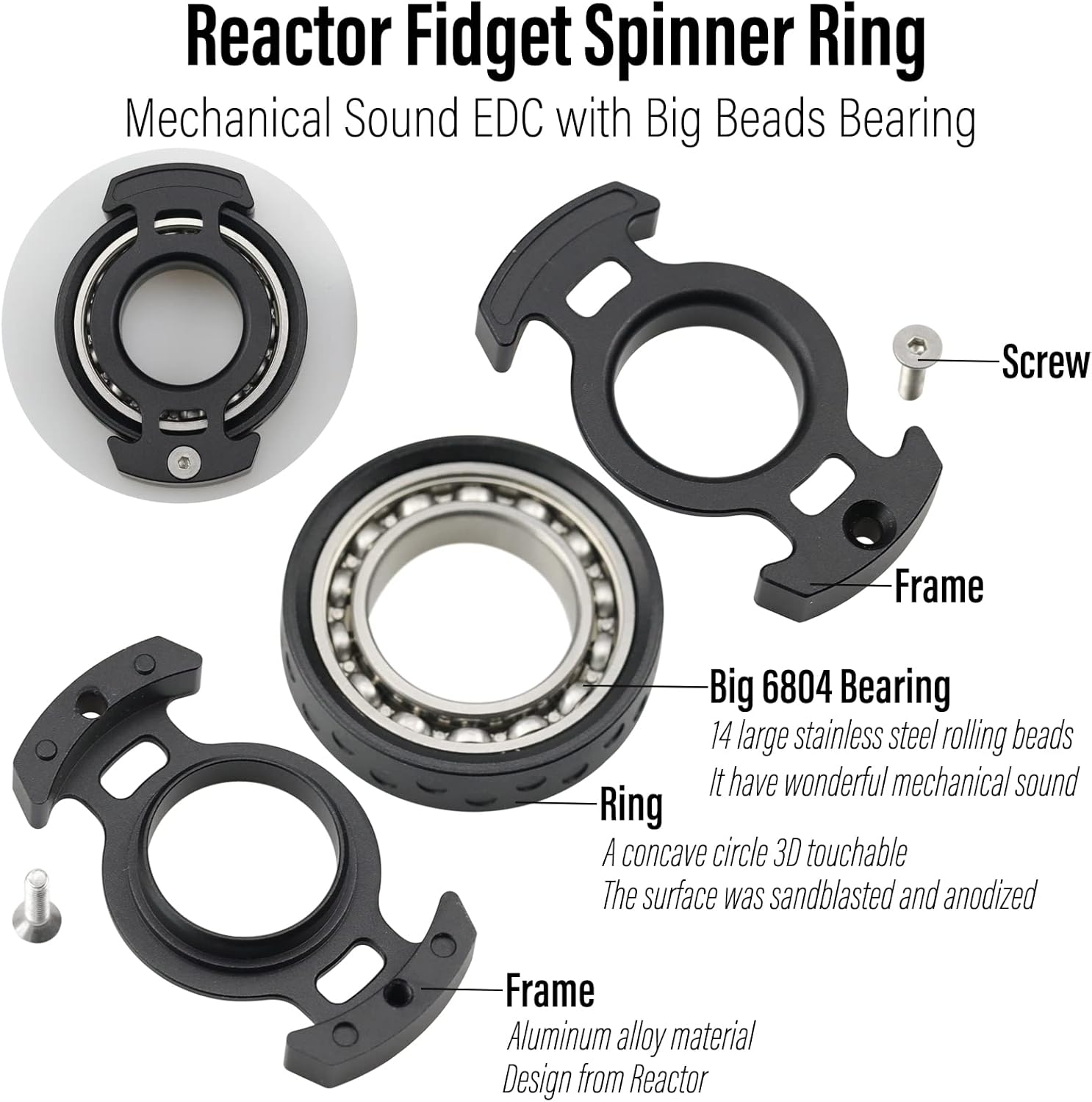 FREELOVE Ring Fidget Spinner for Adults, Men Finger Haptic Roller, Small Metal Clicker Toys, Ball