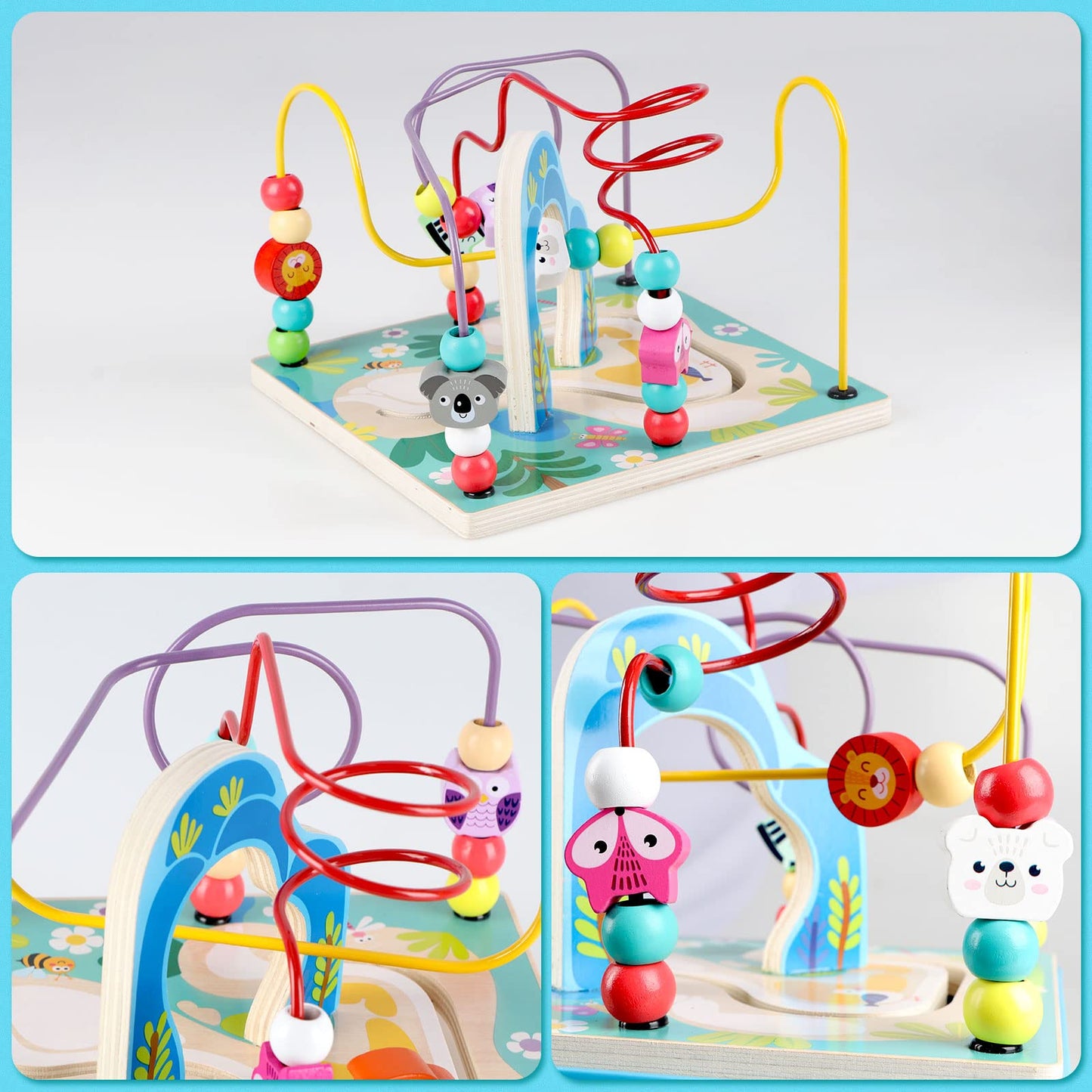 Qilay Wooden Activity Cube for Toddlers, 5 in 1 Multipurpose Abacus Early Educational Montessori