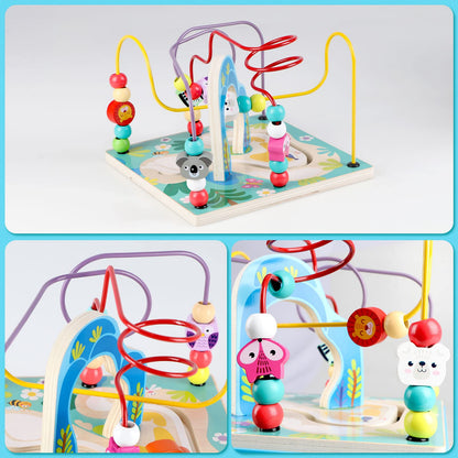 Qilay Wooden Activity Cube for Toddlers, 5 in 1 Multipurpose Abacus Early Educational Montessori