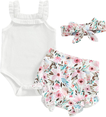 fhutpw Baby Girl Clothes Summer Cute Outfits 3 6 12 18 Months Spaghetti Strap Romper & Floarl
