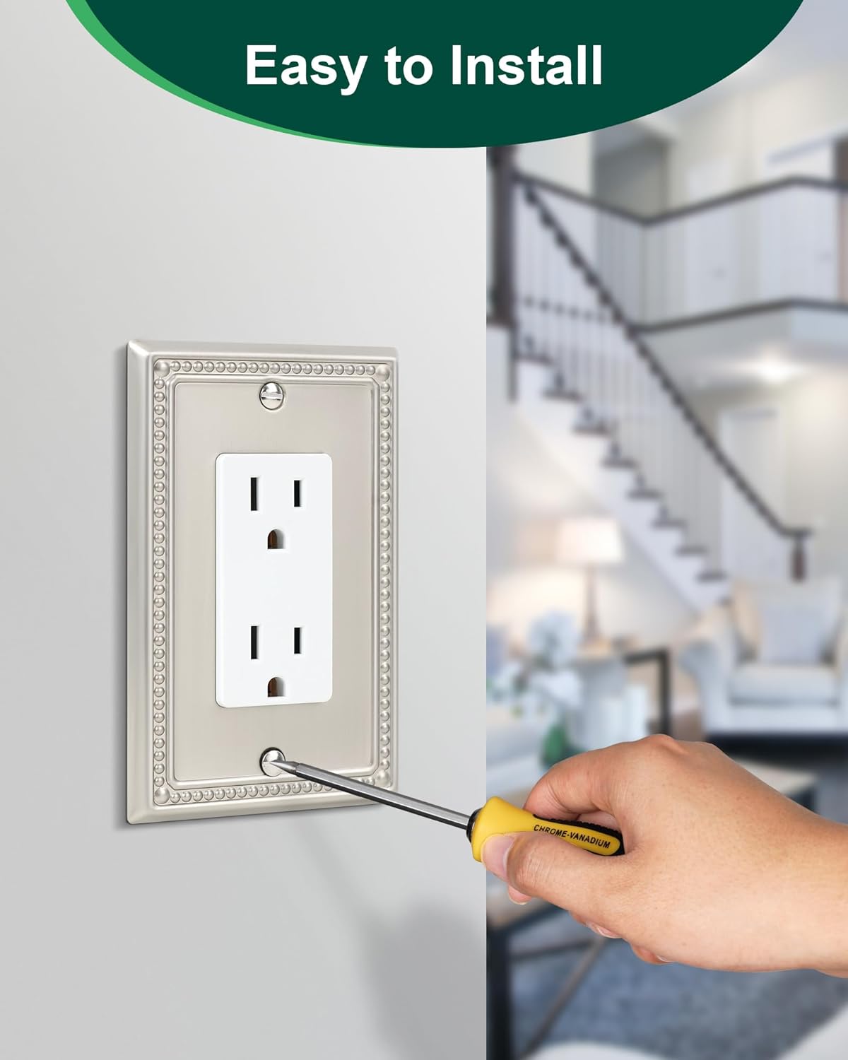 4-Pack Decorator Outlet Cover Plate, Decorative Switch Plates and Outlet Covers, Brushed Nickel