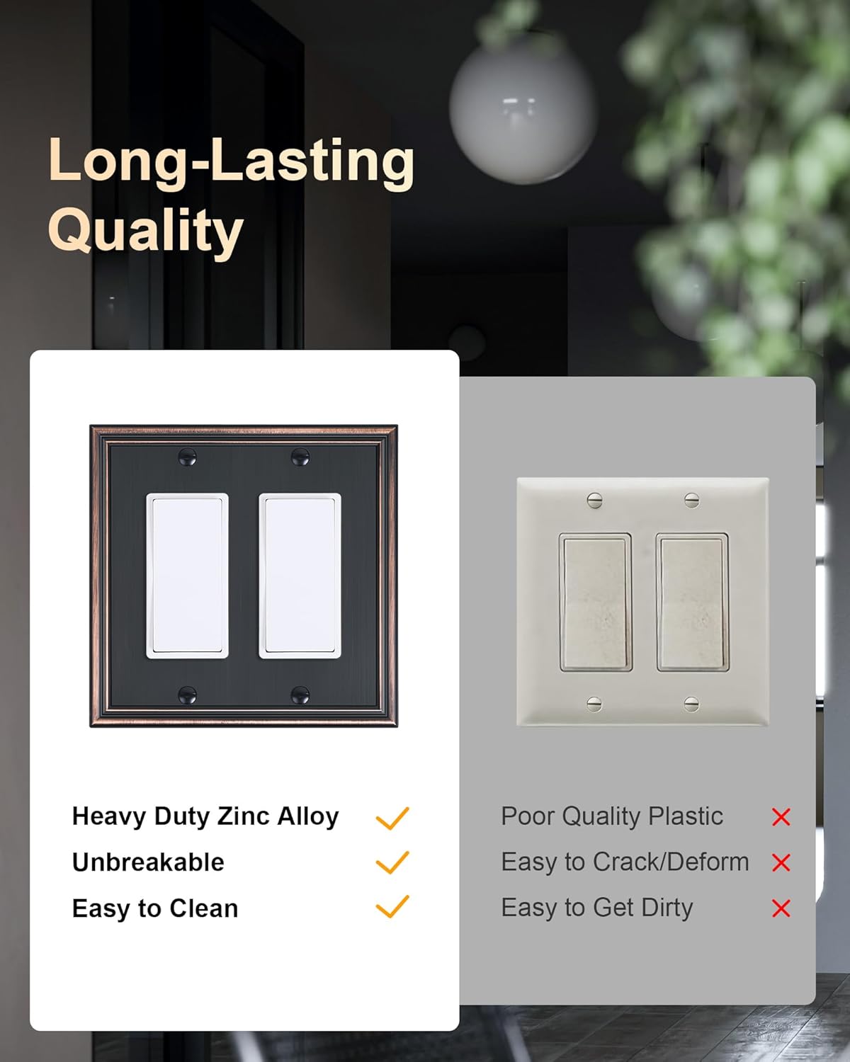 2-Pack Decorative Double Decorator Outlet Cover Plate, Durable Zinc Alloy Aged Bronze Wall Plates
