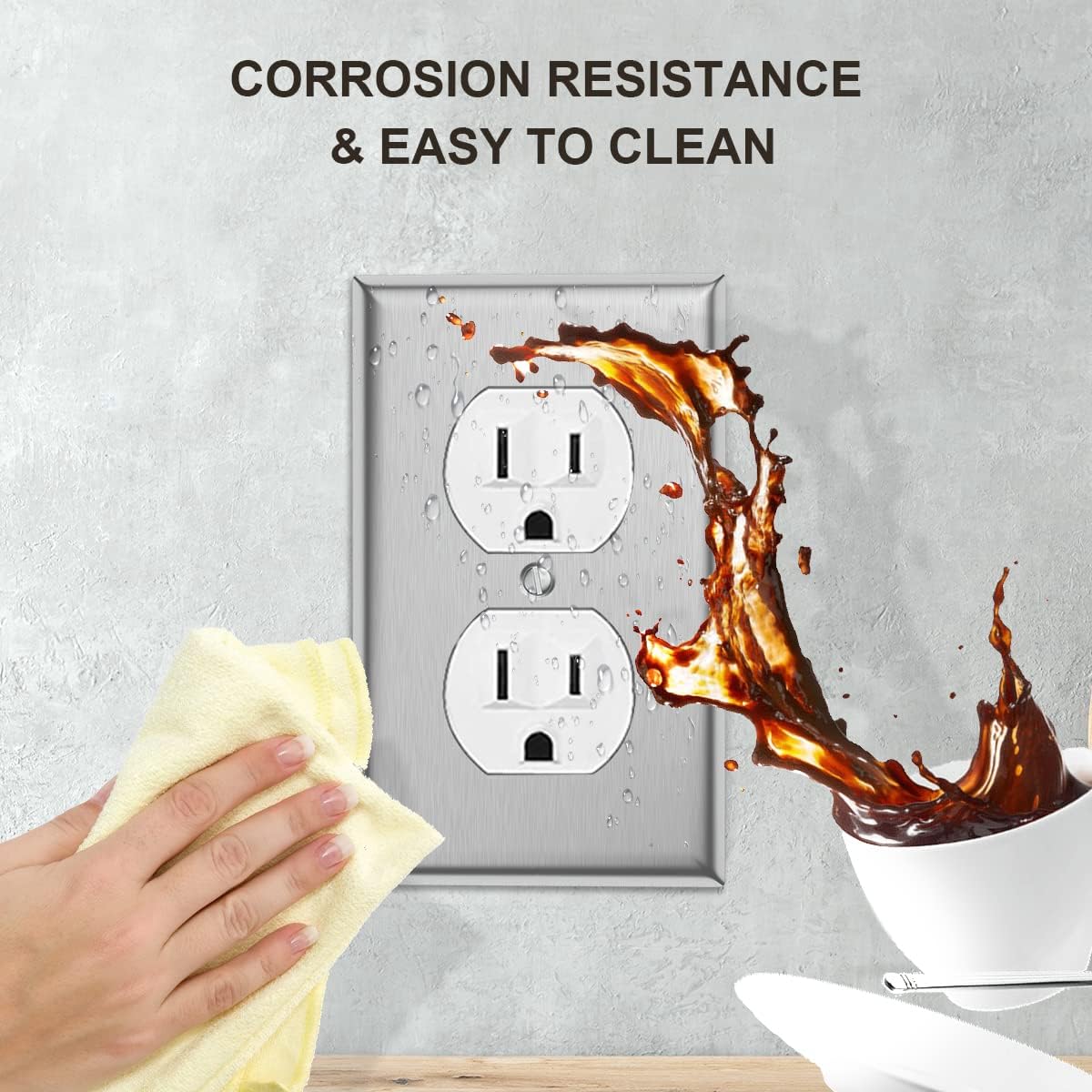 10-Pack Single Duplex Wall Switch Plate Outlet Cover - Stainless Steel Decorator Receptacle Outlet