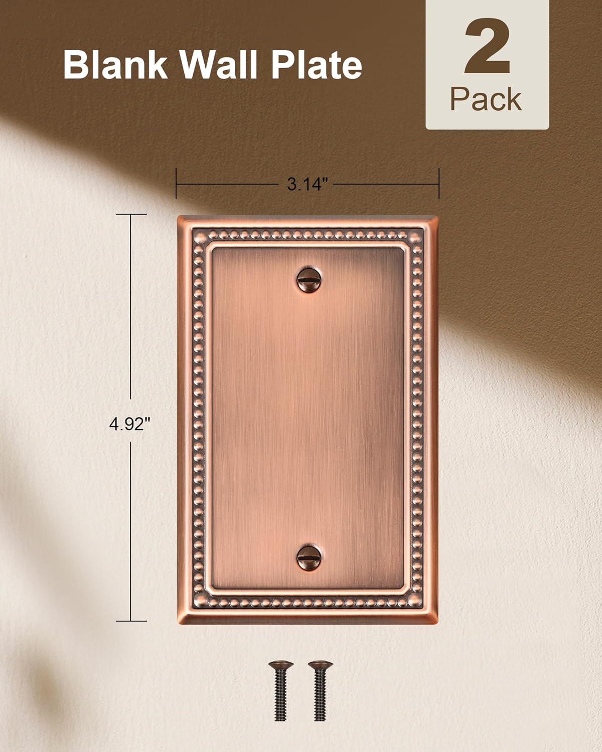 2-Pack Blank Outlet Cover Wall Plate, Metal Switch Plates Outlet Covers, Antique Copper Pearls