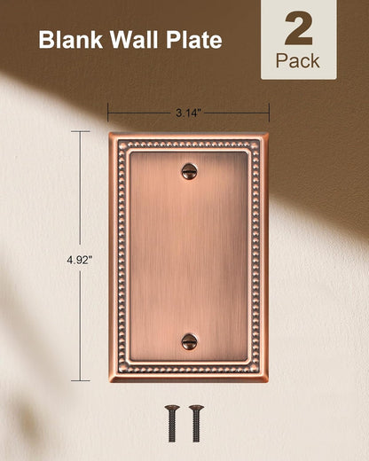 2-Pack Blank Outlet Cover Wall Plate, Metal Switch Plates Outlet Covers, Antique Copper Pearls