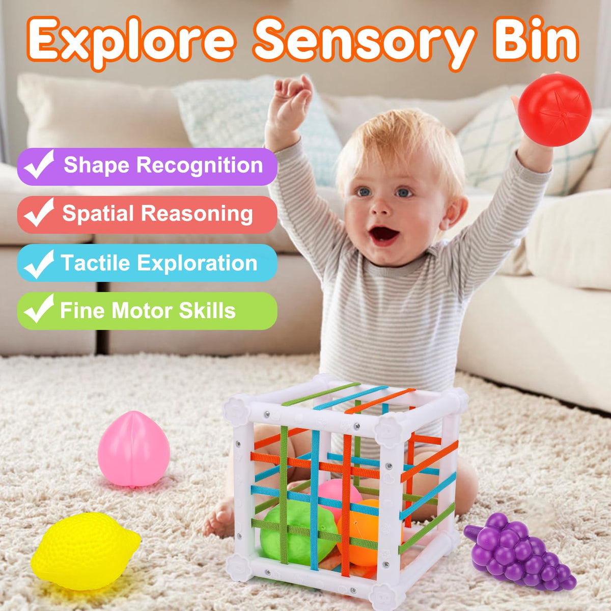 Qirptey Montessori Baby Toy,Stacking Cups Blocks Sensory Bin Teething Toys