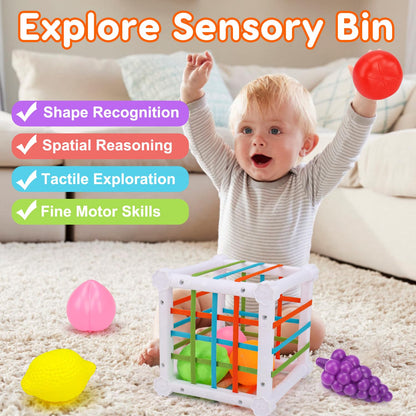 Qirptey Montessori Baby Toy,Stacking Cups Blocks Sensory Bin Teething Toys