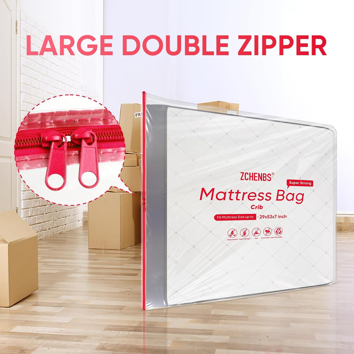 ZCHENBS® – Mattress Bags for Moving and Storage,Mattress Bag with Zippers,5 Mil Ultra-Thick Bed