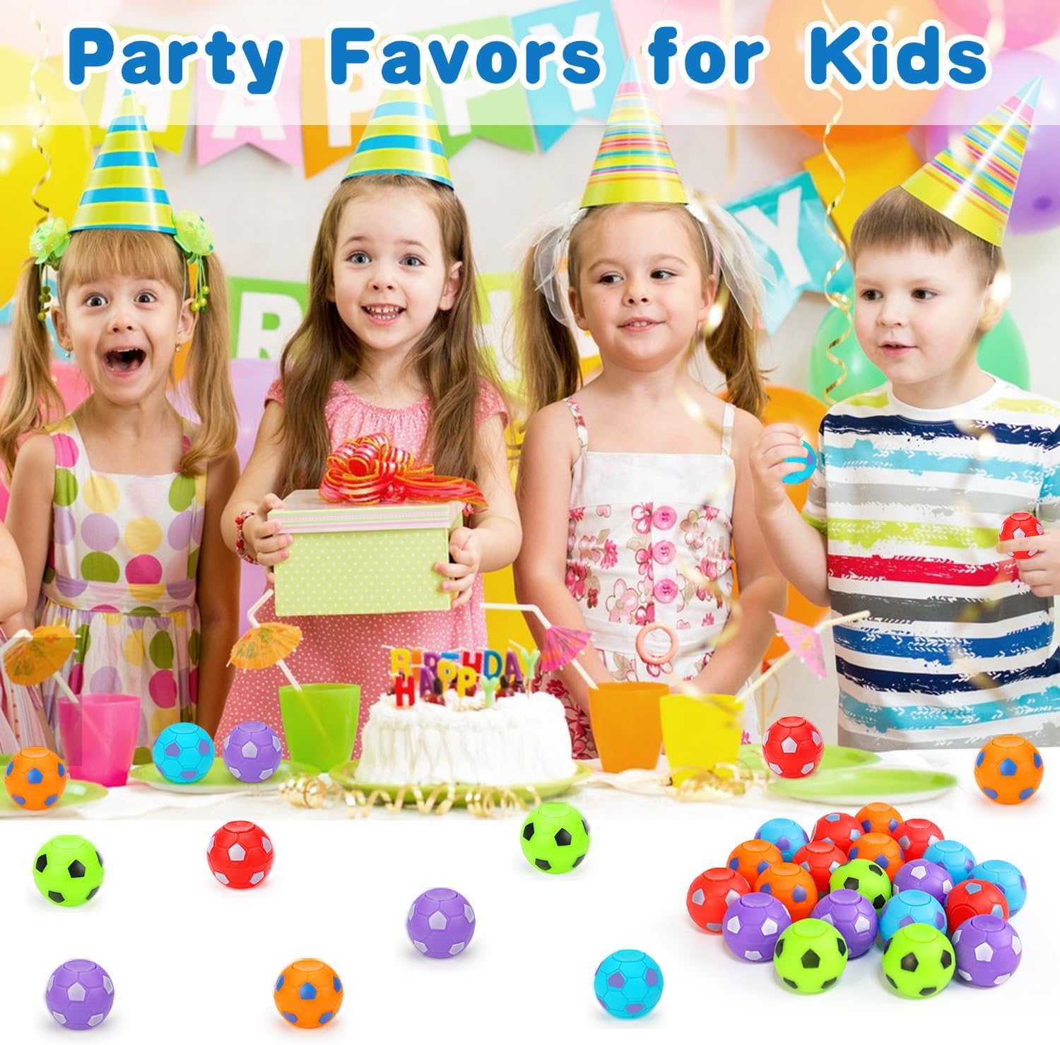 32PCS Fidget Spinner Soccer Balls Sports Party Favors Bulk for Kids 4-8 8-12 Birthday Goodie Treat