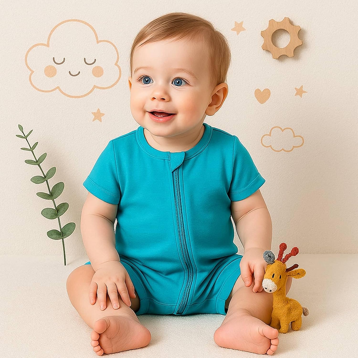 OPAWO Bamboo Baby Pajamas 3 Pack, Double Zipper Bamboo Sleepers for Baby Boy Girl Romper, Toddler