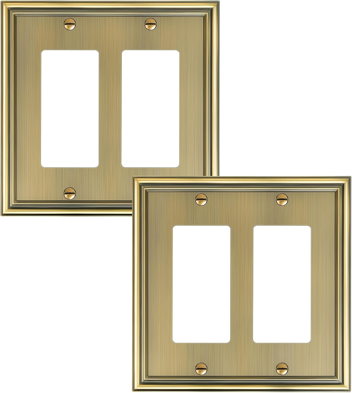 2-Pack Decorative Double Decorator Outlet Cover Plate, Durable Zinc Alloy Antique Brass Wall Plates