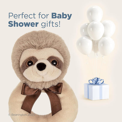 Bearington Baby Lil’ Speedster - 5.5 Inch Sloth Plush Stuffed Animal Soft Ring Rattle, Sloth Baby