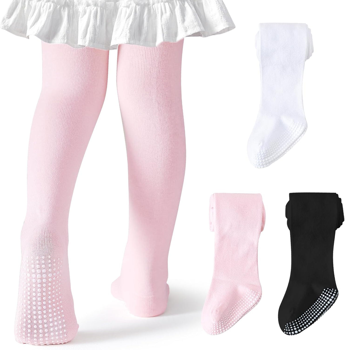 Baby Tights Non Slip Toddler Stockings Tights with Grippers Seamless Soft Cotton Knit Leggings