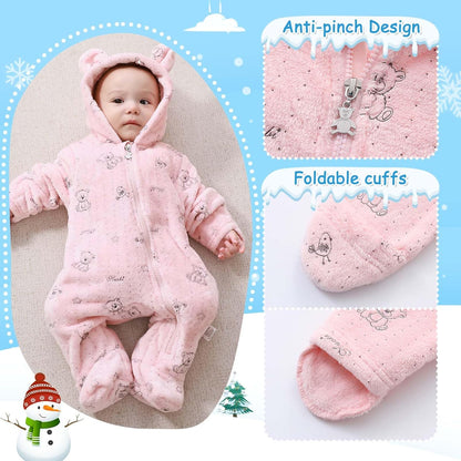 Fairy Baby Newborn Baby Bear Onesie Thin Fleece Footie Romper Snowsuit Hooded Jumpsuit Bodysuit