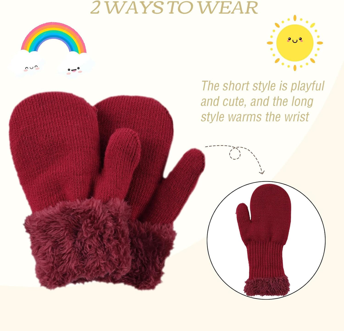 PESAAT Baby Girl Mittens Fleece Toddler Boy Mittens Warm Kids Winter Gloves Unisex Cold Weather