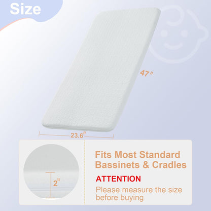 NeoBorn Baby Bassinet Mattress Pad, 47" x 23.6" Dual Sided Comfort Gel Memory Foam Mattress with