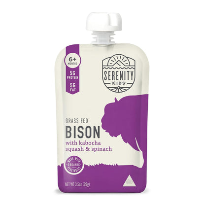 Serenity Kids 6+ Months Baby Food Pouches - Ethically Sourced Grass-Fed Bison & Organic Kabocha