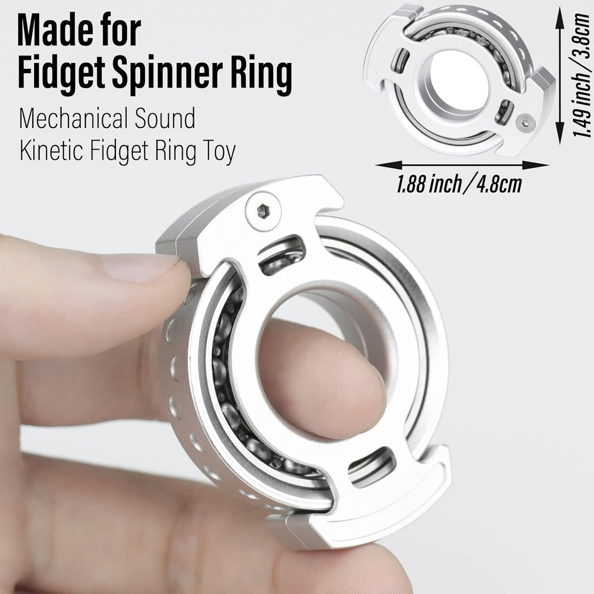 FREELOVE Ring Fidget Spinner for Adults, Men Finger Haptic Roller, Small Metal Clicker Toys, Ball