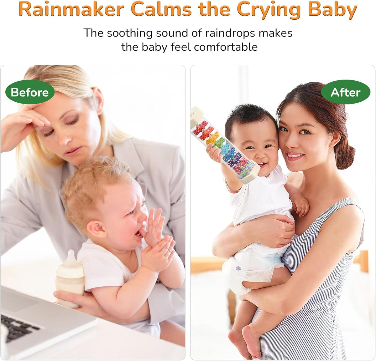WODI Wooden Rain Stick Baby Toys 0-6-12 Months, Montessori Toys for Babies 6-12 Months