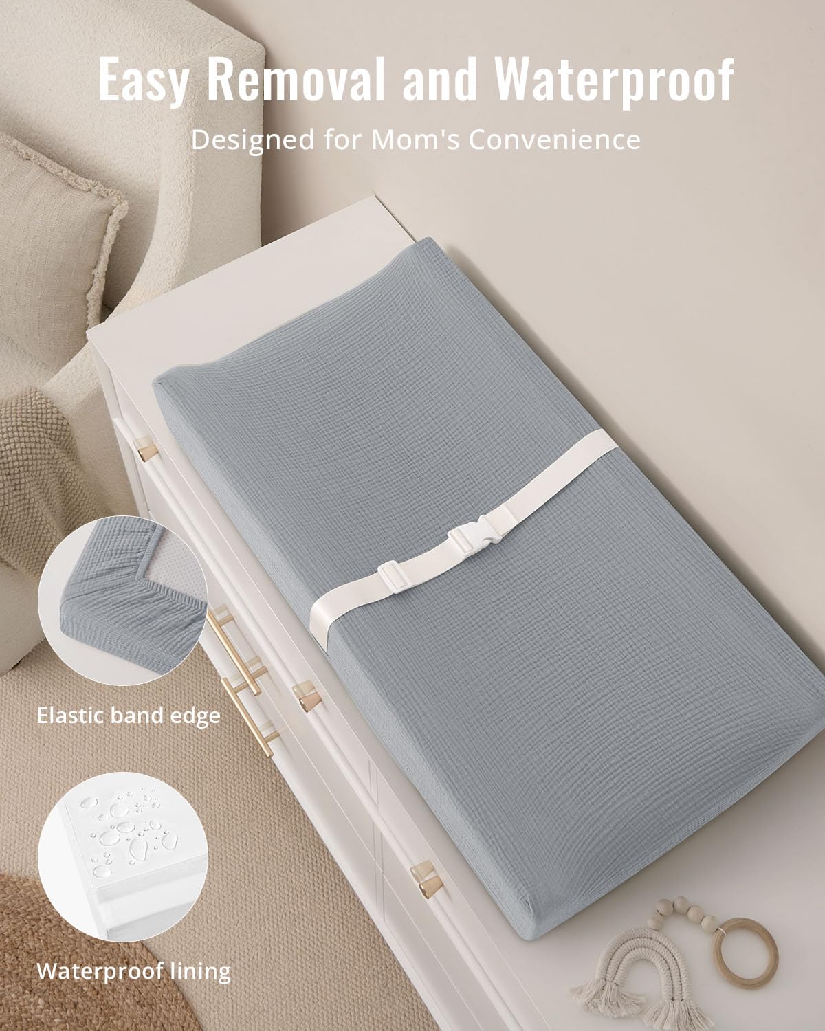 Blissful Diary Muslin Baby Changing Pad with Waterproof Lining Foam, Diaper Changing Table Pad with