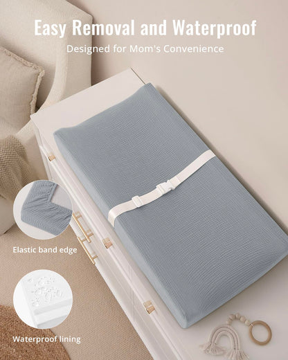 Blissful Diary Muslin Baby Changing Pad with Waterproof Lining Foam, Diaper Changing Table Pad with