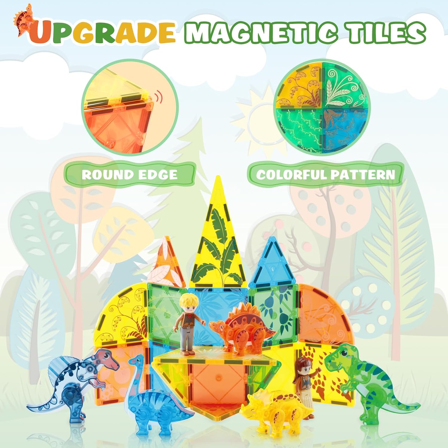 Dinosaur Magnetic Tiles,Animals Magnet Building Blocks Toys Dino World,3D STEM Educational Magnet