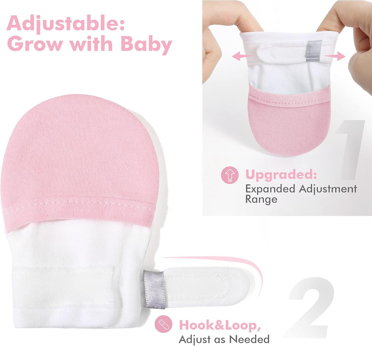 HAPIU Baby No Scratch Mittens Stay On, 100% Cotton Breathable, Adjustable Infant Gloves for Boys