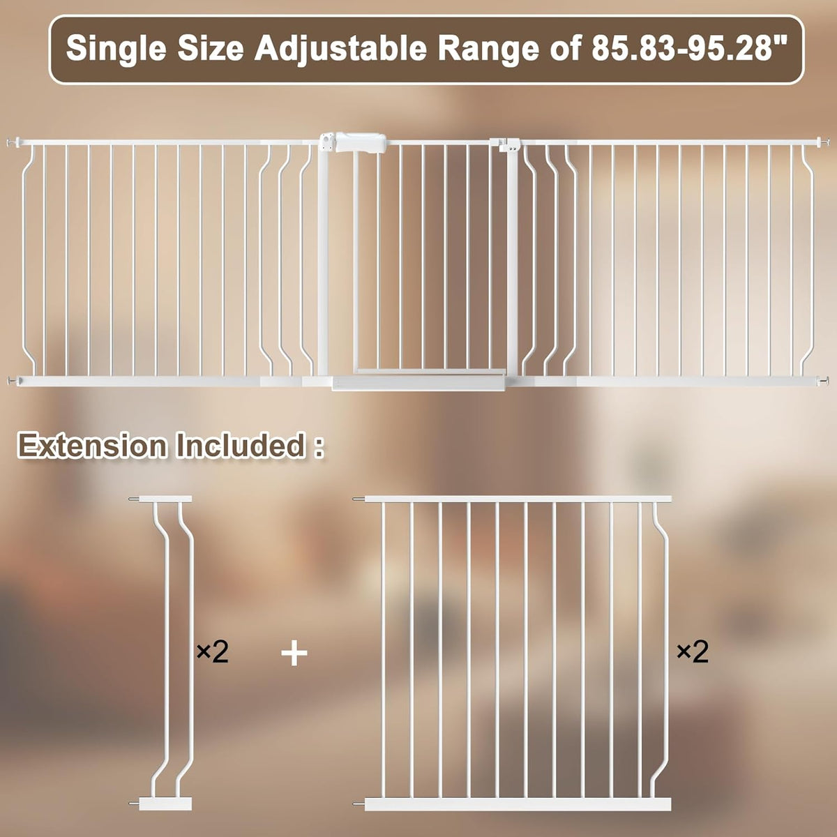 WAOWAO Baby Gate 85.83-95.25" Extra Wide Pressure Mounted Walk Through Swing Auto Close Safety