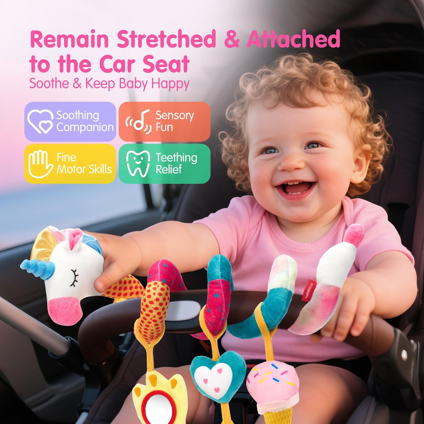 hahaland Car Seat Toys for Babies 0-6 Months Girl Stroller Toy Unicorn