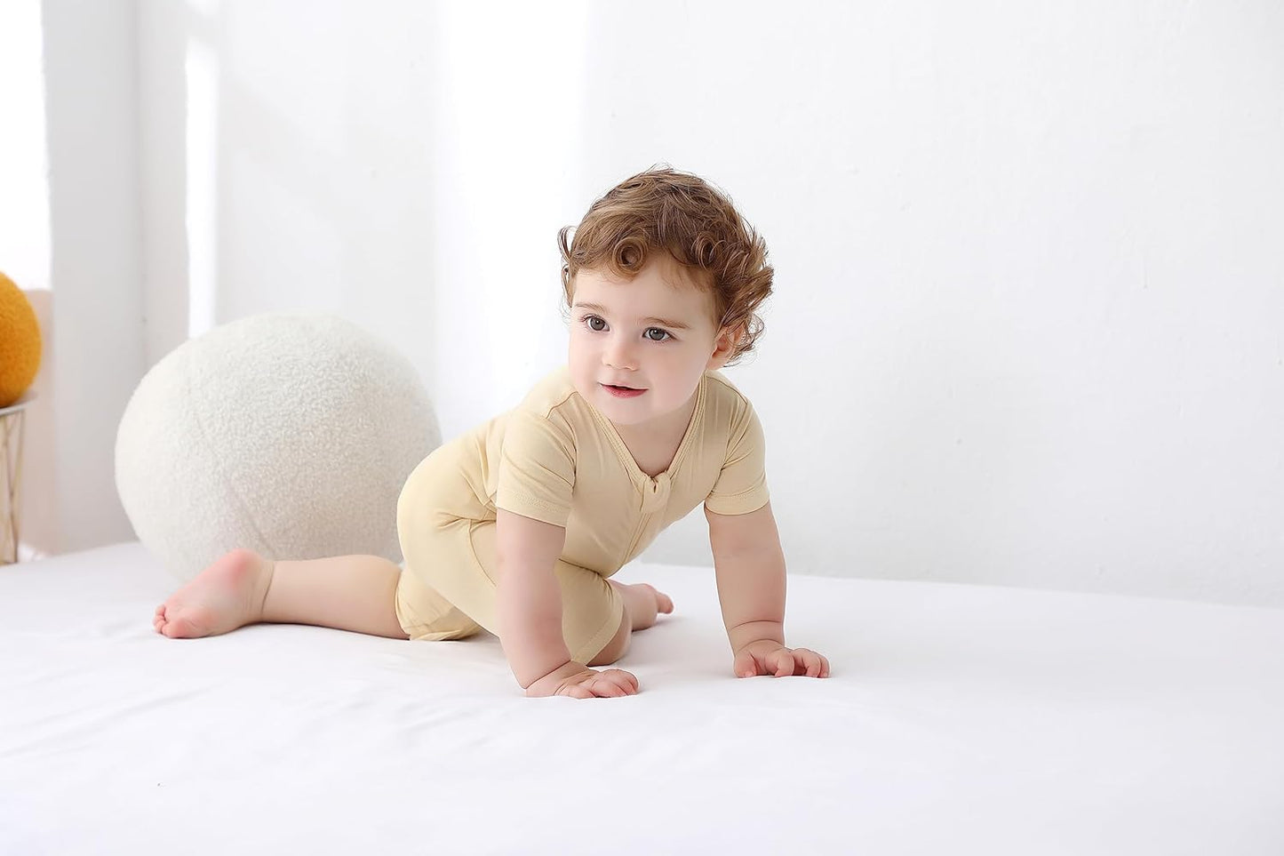 GUISBY Rayon made from bamboo Baby Pajamas Short Sleeve Footless Rompers 2 Way Zipper Sleeper for