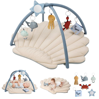 Blissful Diary Shell Baby Play Gym Mat, Softer & Enlarged Tummy Time Mat w 6 Detachable Toys for
