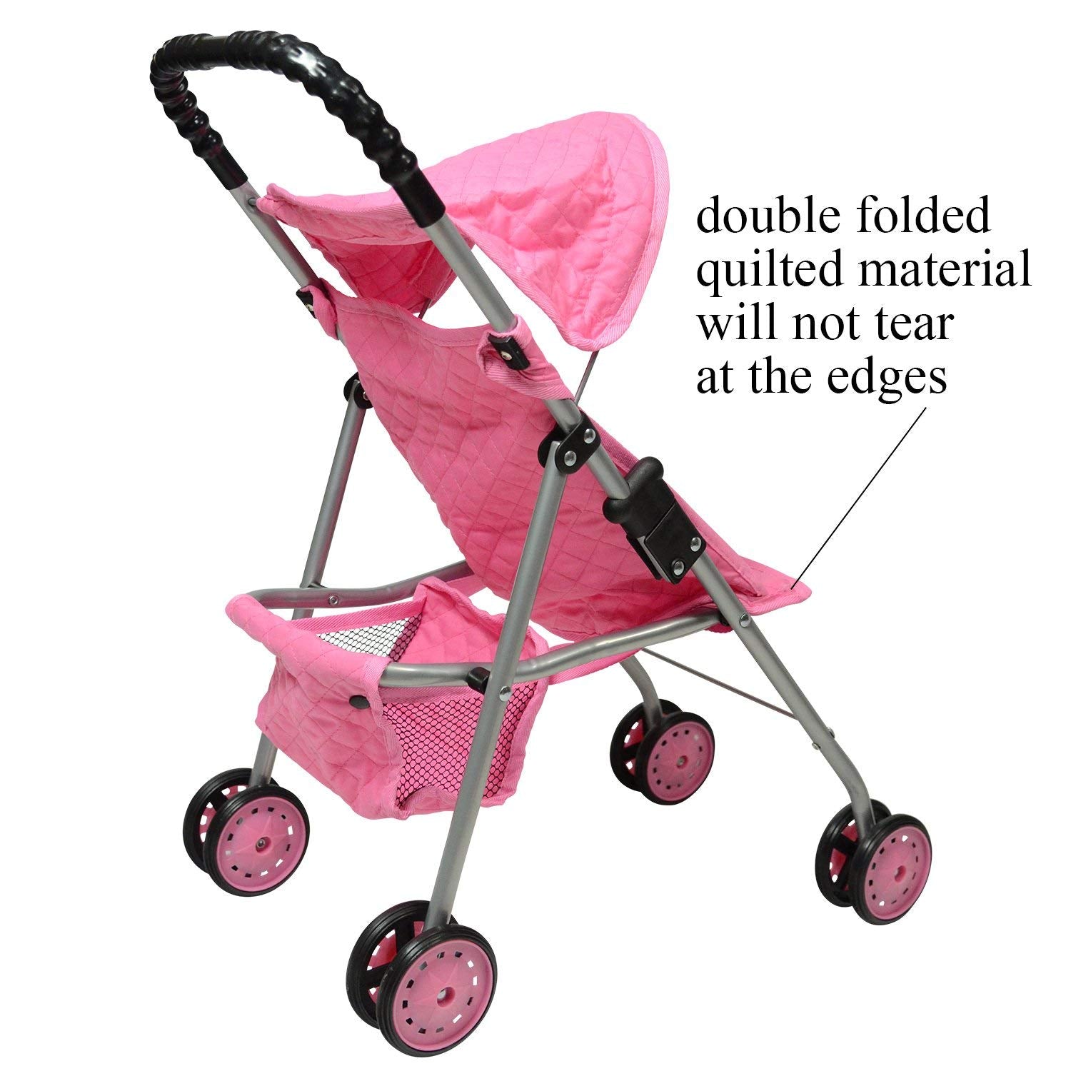 The New York Doll Collection My First Doll Stroller with Basket, Foldable Doll Stroller (Pink