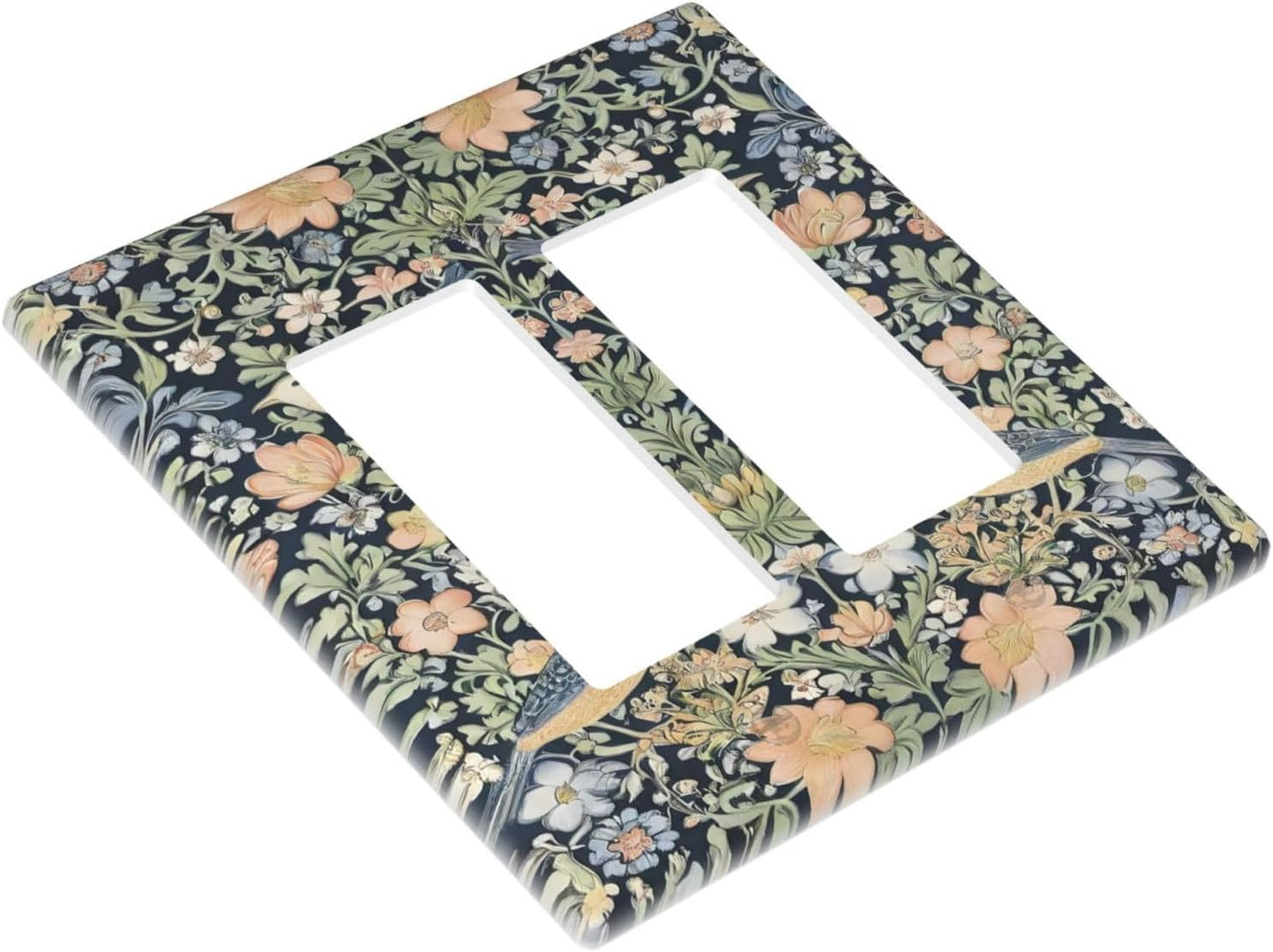 Decorative Outlet Covers Rustic Morris Birds Green Leaf Flower 2 Gang Wall Plate Double Rocker Two