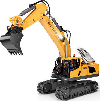 Remote Control Excavator Construction Toys for Boys, 2×1200mAh RC Construction Truck with Metal