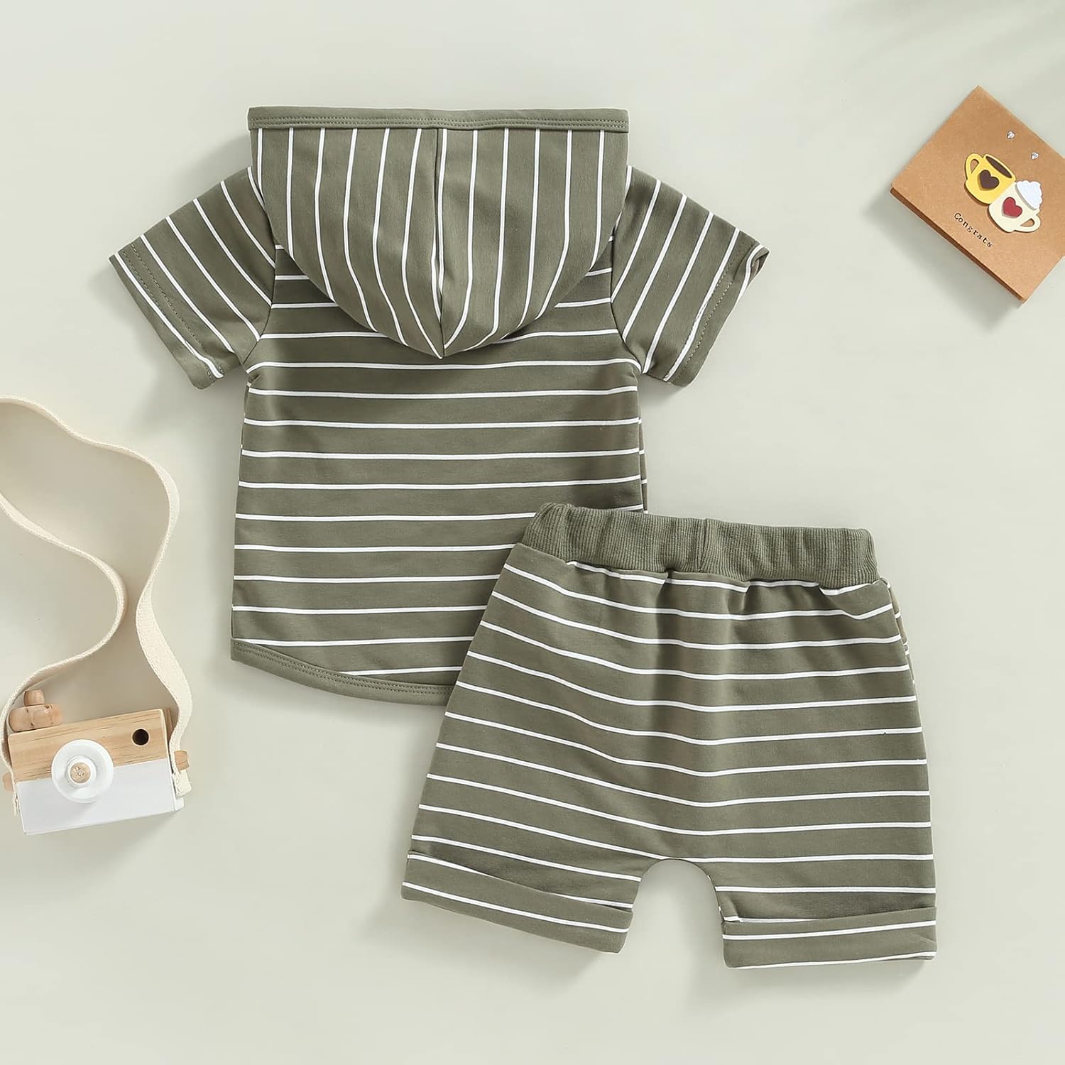 Toddler Baby Boy Summer Hooded Outfit Contrast Color Short Sleeve T Shirt Top Elastic Shorts Summer