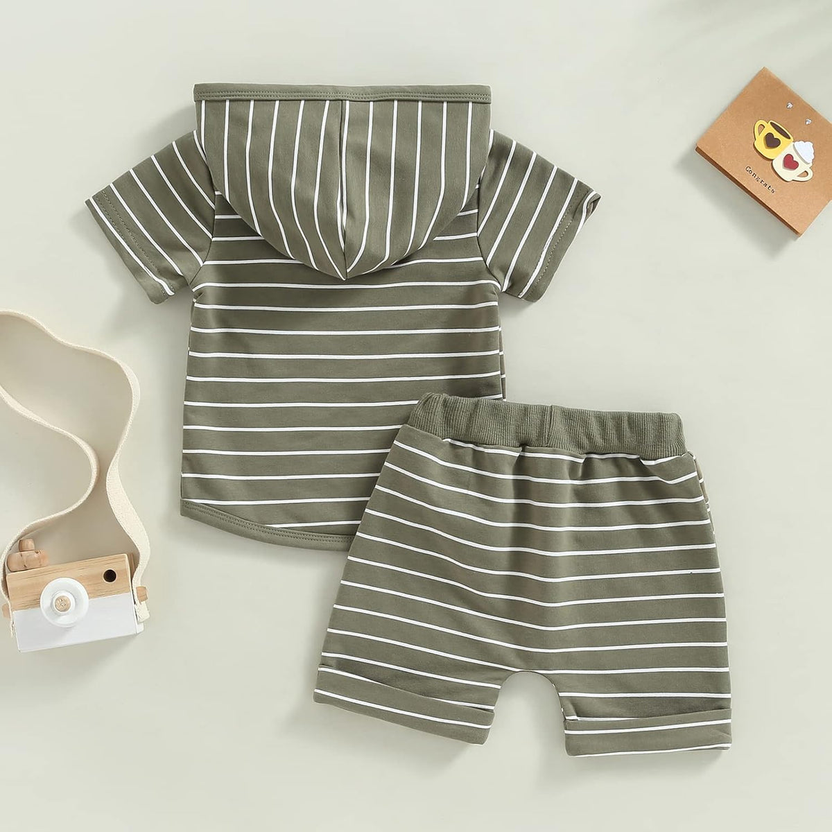 Toddler Baby Boy Summer Hooded Outfit Contrast Color Short Sleeve T Shirt Top Elastic Shorts Summer