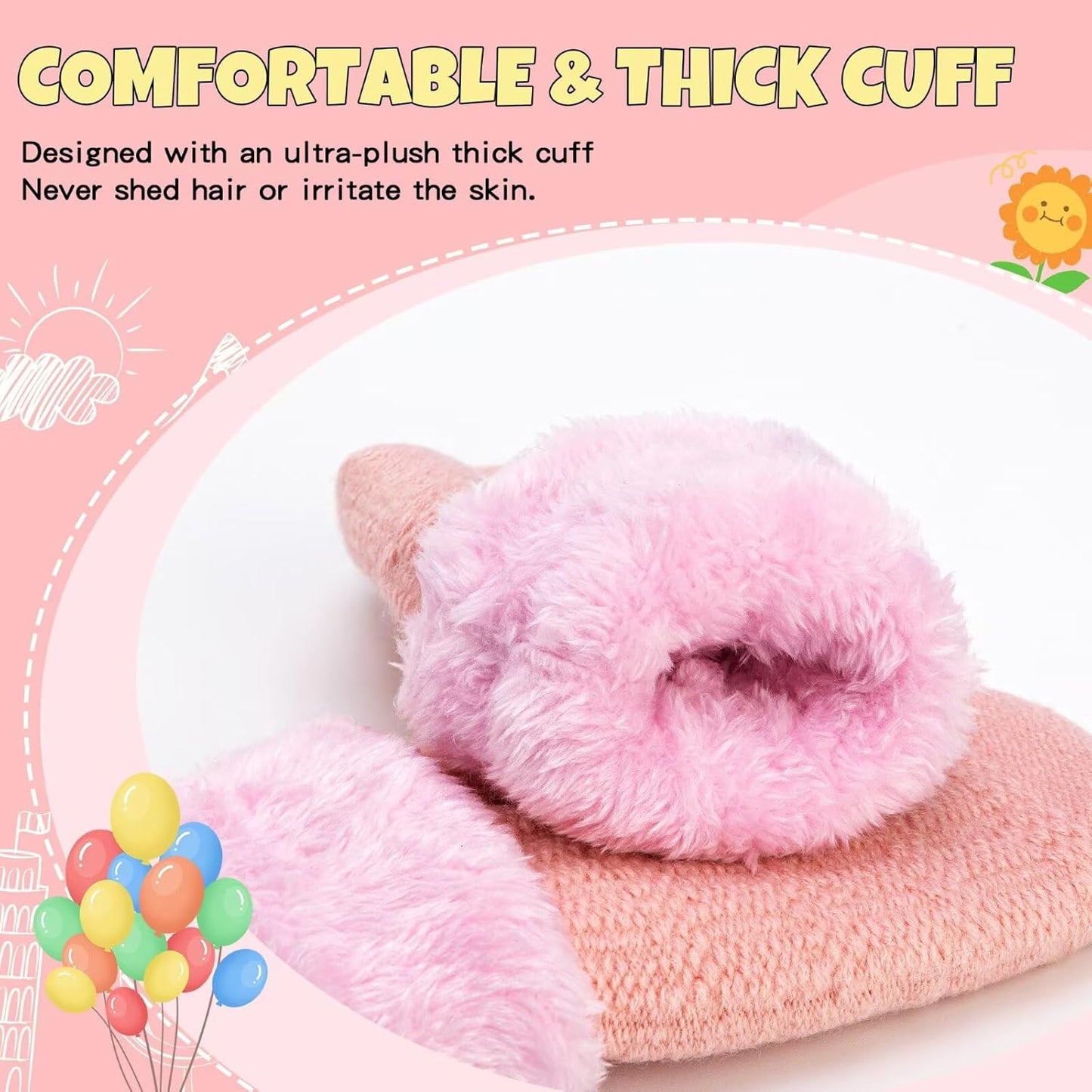 Winter Mittens Gloves Beanie Hat Set for Kids Baby Toddler Children, Thick Warm Knit Fleece Lined