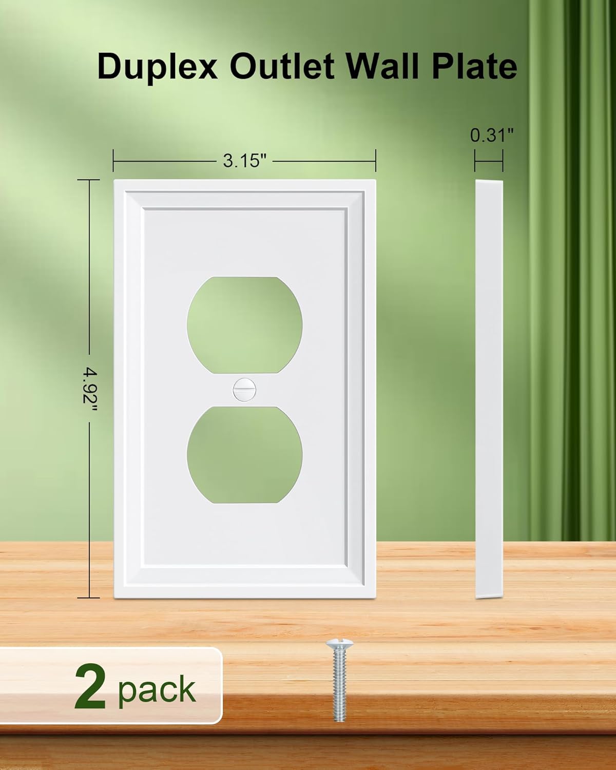 2-Pack Duplex Outlet Cover, Natural Bamboo Fiber Switch Plates and Outlet Covers, White Decorative