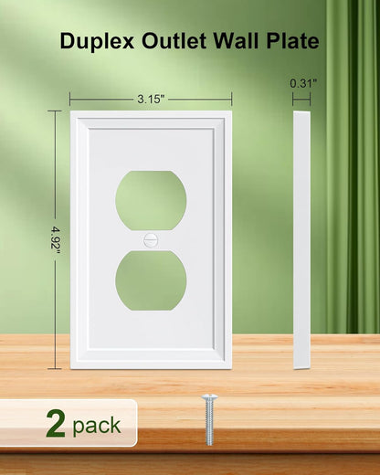 2-Pack Duplex Outlet Cover, Natural Bamboo Fiber Switch Plates and Outlet Covers, White Decorative
