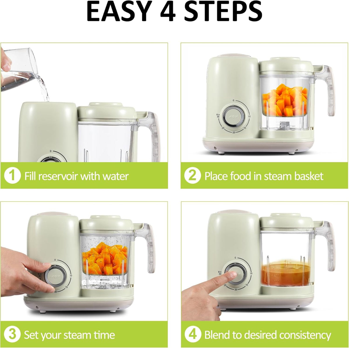 Baby Food Maker, 4 in 1 Baby Food Processor and Steamer, Puree Blender, Multifunctional Baby Puree