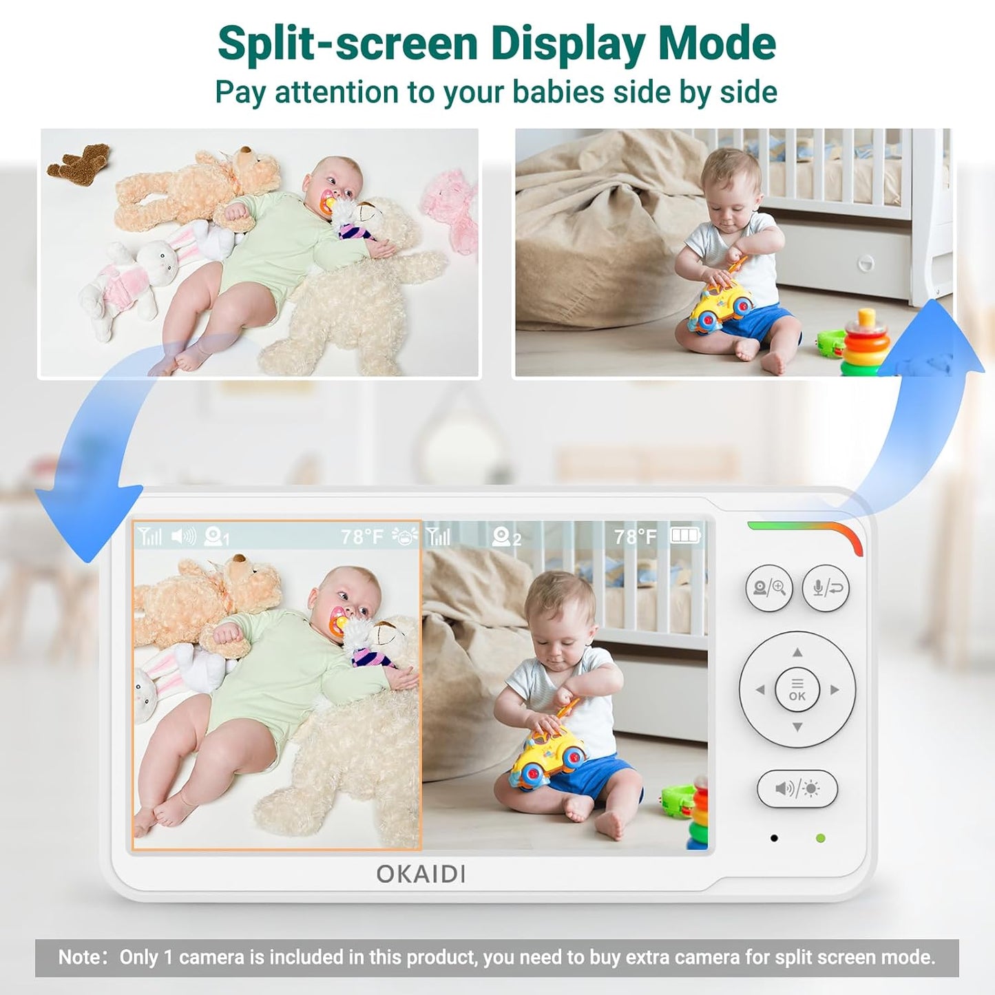 Baby Monitor with Camera and Audio,6" IPS Screen Baby Camera Monitor with 30H Battery,1000ft