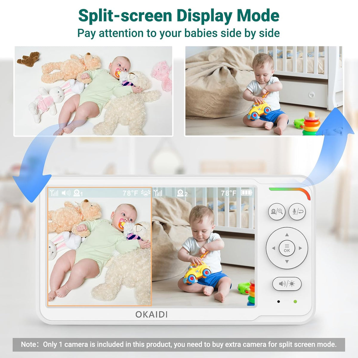 Baby Monitor with 2 Cameras and Audio,Video Baby Monitor with 6'' IPS Split-Screen,Baby Camera