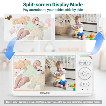 Baby Monitor with 2 Cameras and Audio,Video Baby Monitor with 6'' IPS Split-Screen,Baby Camera