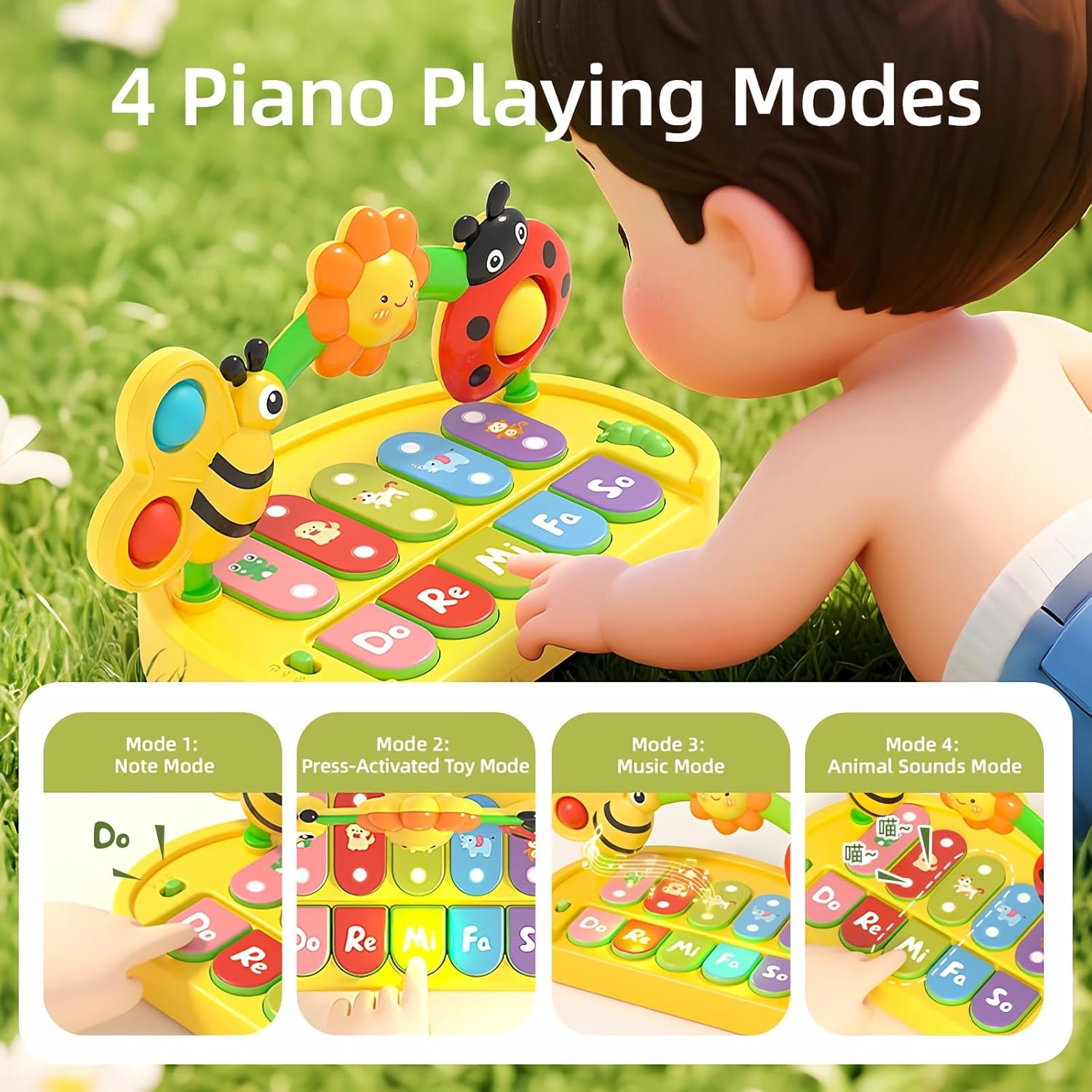 Baby Piano Toy for Kids 0-6-12-18 Months, Light Up Baby Keyboard Musical Toy with Press Pop