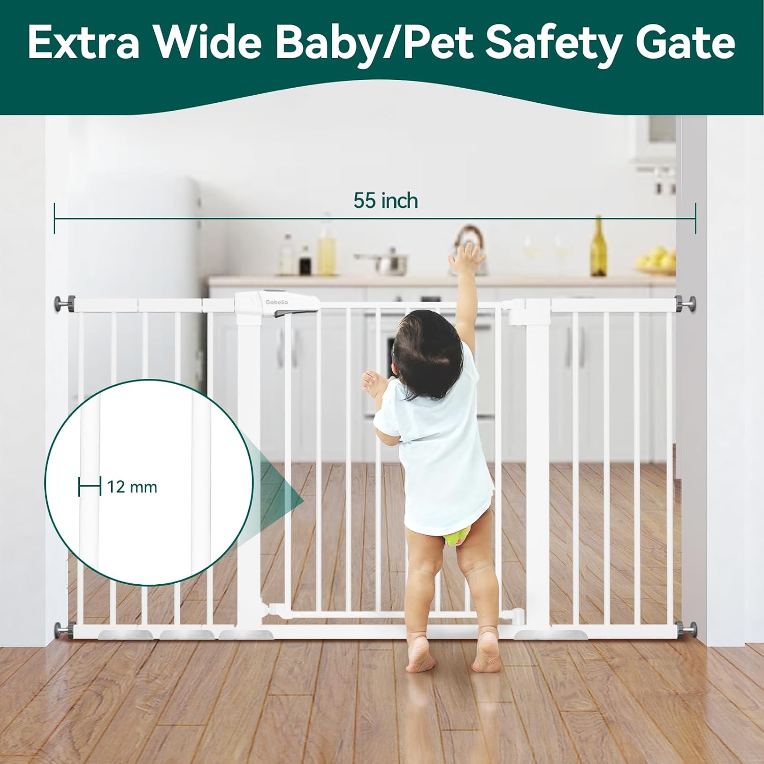 BABELIO 29-55 Inch Extra Wide Baby/Dog Gate, Metal Auto Close, Pressure Mounted Pet Door for