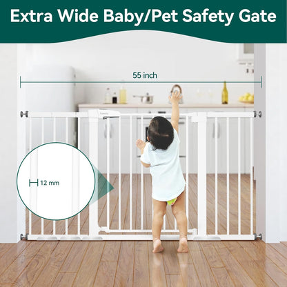 BABELIO 29-55 Inch Extra Wide Baby/Dog Gate, Metal Auto Close, Pressure Mounted Pet Door for